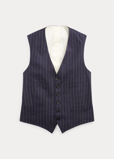 Men's Polo Ralph Lauren Striped Linen-Wool Vests | 360982QUM